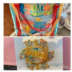 Harvey’s Seatbelt Bag D23 Dumbo Poster Tote WITH LE Dumbo spinning pin NWT